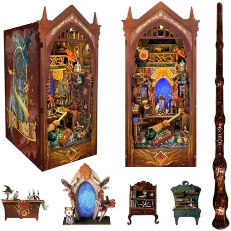 Magic Book Nook with Remote Wand DIY Dollhouse Miniature Kit by STRUCWOOD