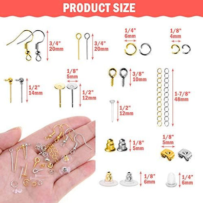 Earring Making Supplies Kit, Caffox 2900pcs Earring Hardware Pieces Repair Parts with Earring Hooks Posts Backs and Jump Rings for Making Earrings Studs and Jewelry Making (Silver & Gold) - Image 5