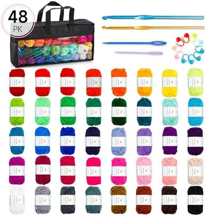 INSCRAFT 48 PCS Crochet Yarn Kit, 1400 Yards 40 Colors Acrylic Yarn Skeins, 2 Crochet Hooks, 2 Weaving Needles, 4 Stitch Markers, 1 Bag, for Crocheting & Knitting, Gift for Beginners and Adults - Image 2