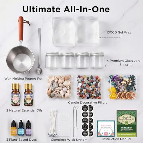 LumaCraft Clear Gel Wax Candle Making Kit – 2.2LB Transparent Jelly Wax with Boutique Fragrance Oils, Dyes, Glass Jars, Wicks & Decor Supplies, Luxury Complete DIY Starter Kit for Beginners & Adults - Image 3
