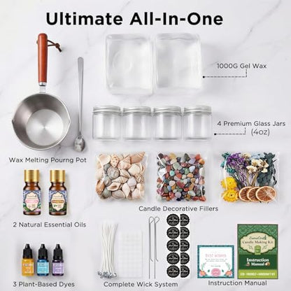 LumaCraft Clear Gel Wax Candle Making Kit – 2.2LB Transparent Jelly Wax with Boutique Fragrance Oils, Dyes, Glass Jars, Wicks & Decor Supplies, Luxury Complete DIY Starter Kit for Beginners & Adults - Image 3