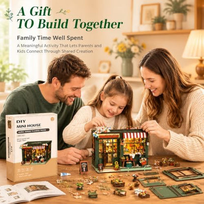 Book Nook Kit - DIY Miniature House Kit with LED Light, Flower Shop Wooden Bookshelf Decor, 3D Puzzles for Adults, Home Office Shelf Decoration, Creative Gift for Women, Book Lovers - Image 4