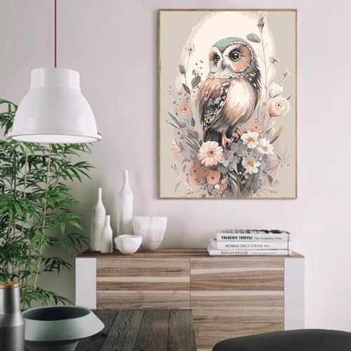 Mrnsiet Owl Paint by Number for Adult Kit, DIY Acrylic Paint by Numbers for Adults Beginner, Owl and Flowers Oil Painting by Number on Canvas for Home Wall Decor 16x20inch - Image 3