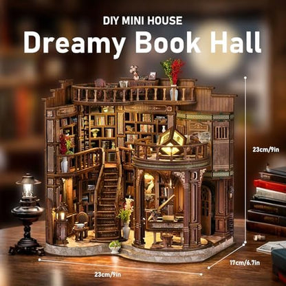 DIY Miniature House Kit, Mini House Building Kit, DIY Book Nook Kit, Tiny Model House for Adults to Build, Beginner 3D Wooden Book Nook, for Family Friends (Book Hall) - Image 2