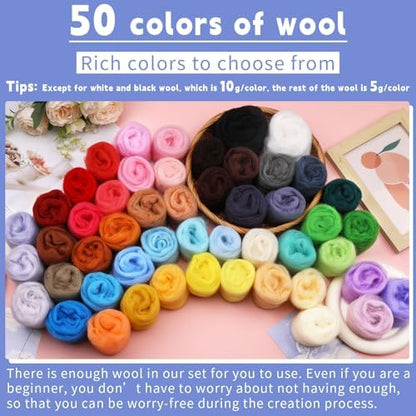 IMZAY 50 Colors Needle Felting Wool, 5g/Pack Wool Roving Yarn - Image 2