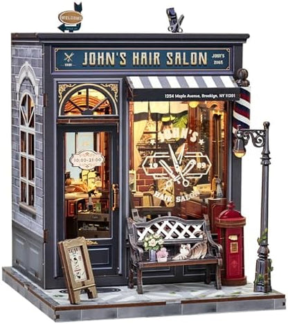 CUTEBEE Book Nook Kit - DIY Miniature House Dollhouse Kit for Adults, Booknook Hair Salon Barbershop Tiny House Bookshelf Decor 3D Wooden Puzzle, Gifts for Family and Friends (John's Hair Salon) by CUTEBEE