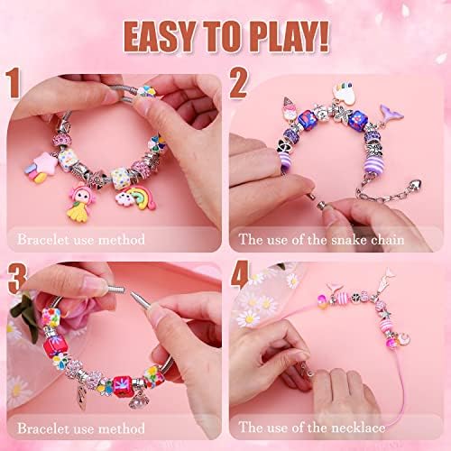 AIPRIDY Charm Bracelet Making Kit,Unicorn Mermaid Crafts Gifts Set Can Inspires Imagination and Creativity,Jewelry Making Kit Perfect Gifts for Girls 5-12 Years Old (84 Pieces) - Image 4