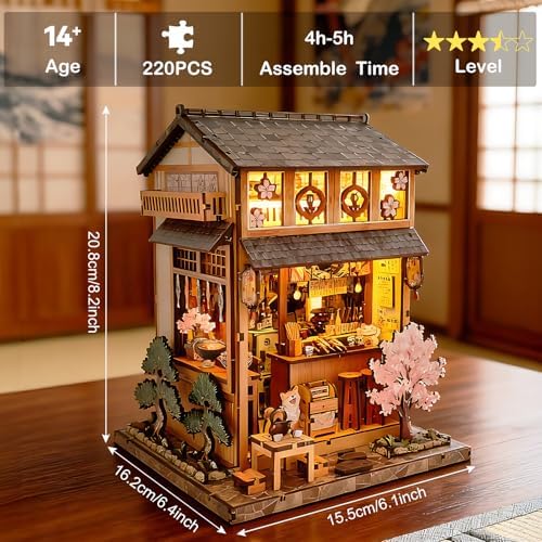 DIY Book Nook Kit, 3D Wooden Puzzle Miniature House Kit Adult, Japan Sakura - Image 2