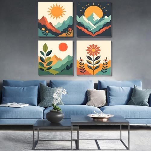 4 Pack Framed Paint by Numbers Kit for Kids & Adults Beginners, Easy Sunset Landscape Paint by Numbers Kits with Canvas Paints Brushes, Acrylic Oil Painting Arts and Crafts for Wall Decor 8 x 8 Inch - Image 5