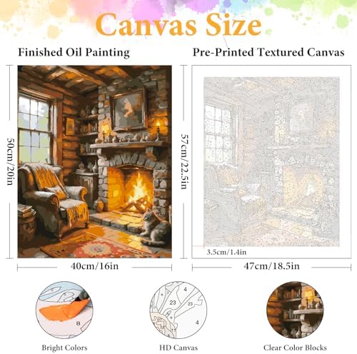 Paint by Numbers Kit for Adults, Cozy Fireplace & Rustic Cabin, 16x20 Inch - Image 2