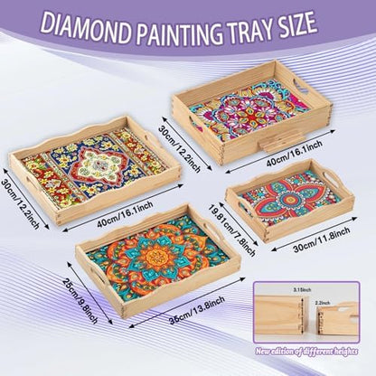 EWJRNSF Diamond Art Kits for Adults Wooden Serving Trays with Handles, 5D Diamond Painting Big Gem Arts and Craft Gifts Trays with Phone Holder Decor Gift Home Decor 12.2x16.1 Inches Mandala - Image 2