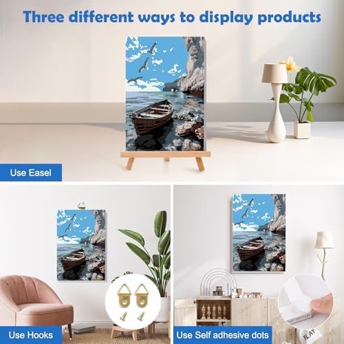 MOGTAA Paint by Numbers Kit for Adults with Frame, Lake Landscape Paint by Number Canvas, Birds Paint by Numbers with Easel, DIY Ship Oil Painting Kit for Home Wall Decor 8 x 12 Inch - Image 3