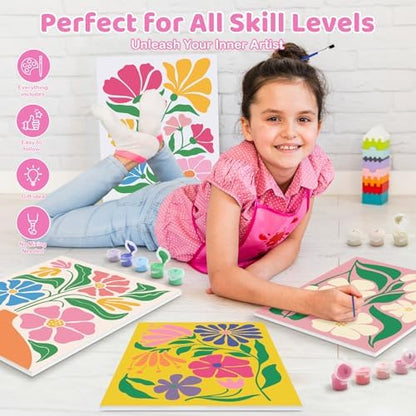 goldentime 4 Pack Framed Paint by Numbers Kit for Adults Beginner & Kids | Flowers Easy Adult Paint by Number Kits on Canvas with Frame | 8x10 Inch Floral Canvas Painting for Home Décor Gift - Image 5