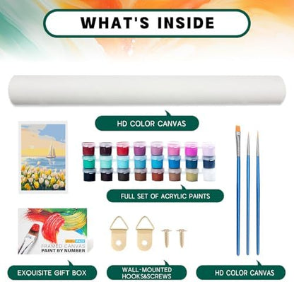 Framed Paint by Numbers Kit for Adults Beginner & Kids Age 8-12, Easy Flowers Adult Paint by Number Kits on Canvas, DIY Acrylic Watercolor Oil Paint by Number for Adults Landscape for Gift 8x12 Inch - Image 6