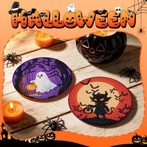 6 Pcs Halloween Diamond Art Coasters Kits,Diamond Painting Coasters Kits - Image 7
