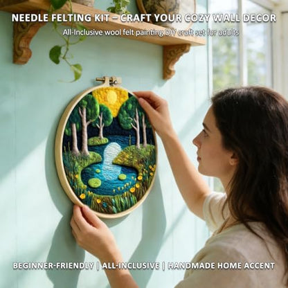 Zovylks Natural Landscape Needle Felting Kits Beginners, 7.9 Inch DIY Wool Felting Painting Starter Kit, Needle Felt Set for Home Decor with Foam Pad, Instructions (Forest Lake) - Image 4