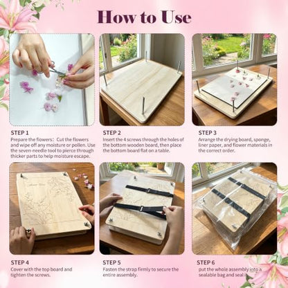 Extra Large Wooden Flower Press Kit– 15" x 11" Pressing Tool Set for Adults - Image 5