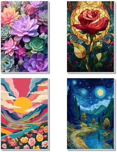 4 Pack Framed Paint by Numbers Kit for Adults Beginner Canvas Painting by Numbers for Adults Cactus Plants Easy Adult Paint by Number Kits with Frame Rose Flowers Watercolor Painting by Number 8x12 In by Unknown