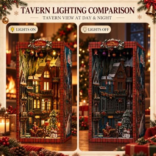 3D Puzzle for Adults, Christmas Street Wooden Model Kit with LED Lights - Image 6