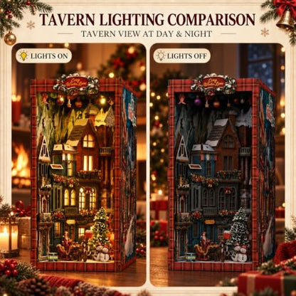 3D Puzzle for Adults, Christmas Street Wooden Model Kit with LED Lights - Image 6