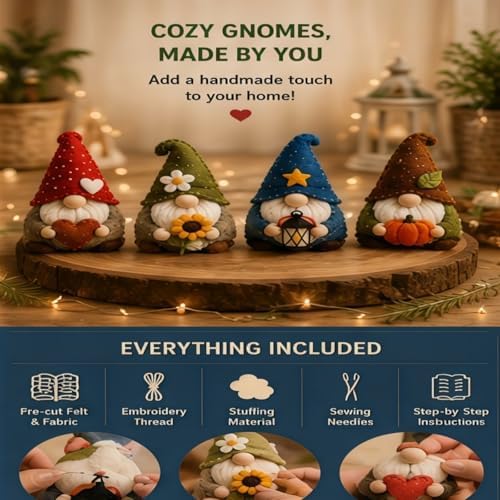 Sewing Kit for Beginners, DIY Felt Sewing Craft Kit with Pre-Cut Fabric & Instructions, Handmade Plush Animal Craft Set for Adults & Teens (gnome) - Image 7