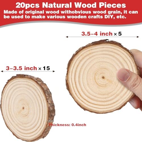 Natural Wood Slices for Crafts, 20 Pcs 3-4 Inch Unfinished Wooden Circles with DIY Painting Kit, Christmas Stencils, Wood Ornaments for Holiday Decor, Wedding, Adult Crafting & Art Projects - Image 2