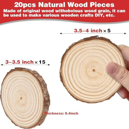 Natural Wood Slices for Crafts, 20 Pcs 3-4 Inch Unfinished Wooden Circles with DIY Painting Kit, Christmas Stencils, Wood Ornaments for Holiday Decor, Wedding, Adult Crafting & Art Projects - Image 2