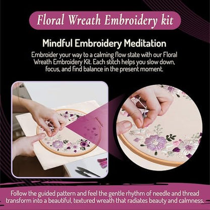 Unwynd Embroidery Kit Floral Theme for Beginners, Satin Stitch Hand Embroidery Kit for Adults, Easy DIY Crafts, Starter Set with Flower Pattern (Floral) - Image 3