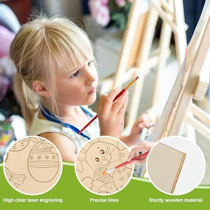 COCHIE 10 Pieces Large Easter Unfinished Wood Crafts to Paint for Adults, Bulk Predrilled Wooden Ornaments for Painting, Bunny Duck Eggs Paintable Wood Slices Craft Supplies with Ropes - Image 3