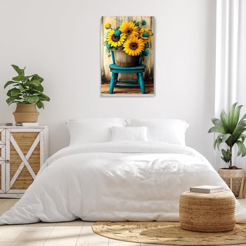 Bowetile Framed Paint by Numbers Sunflower Kit for Adults, Adults' Paint-by-Number Flowers Kits on Canvas, Painting by Numbers Chair, DIY Acrylic Number Painting for Home Wall Decor, 8x12in - Image 4
