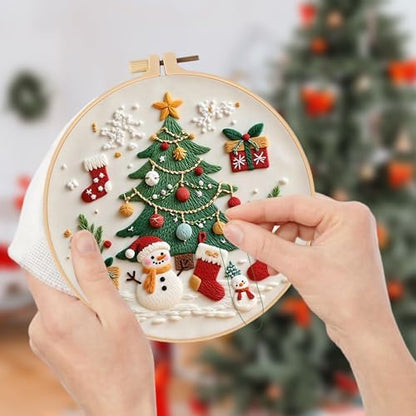 RUIQLXHANG Christmas Embroidery Kit, Gnomes Embroidery Kits for Beginners with Pattern, Cotton Threads, Needles, Instruction, 20cm Hoop, Gift for Mom, Grandma (Christmas Tree) - Image 3