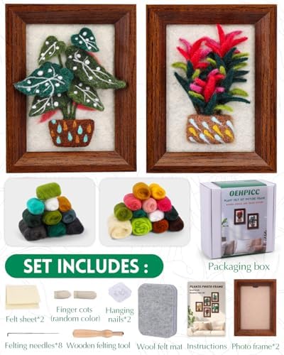 OEHPICC Needle Felting Kit for Beginners with Frame, 2 Pcs Potted Plants - Image 2