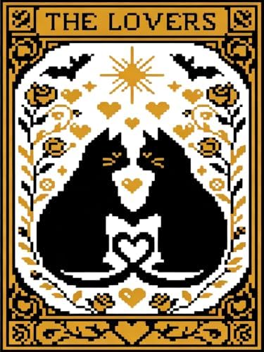 Lovers Tarot Black Cats Stamped Cross Stitch Kits for Beginner 12x16 Inch by Mosaflare