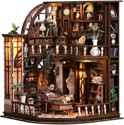 Bacchus Bookstore Book Nook Kit for Adults, 3D Wooden Puzzle DIY Miniature House with Touch LED Light, Bookshelf Decor Craft Gift for Book Lovers by Lovelyhome