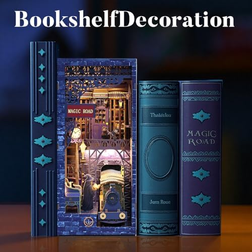 Magic Station Book Nook Kit - DIY Miniature House Kit for Adults, Teens and Beginners, Dollhouse Booknook Magic Book Nook Tiny House Bookshelf Decor 3D Wooden Puzzle, DIY Bookshelf Insert Decor Gift - Image 3