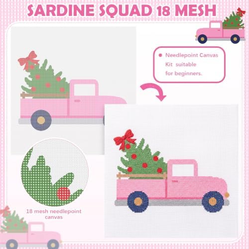 XunYee Needlepoint Canvas Kit, Pink Christmas Truck - Image 3