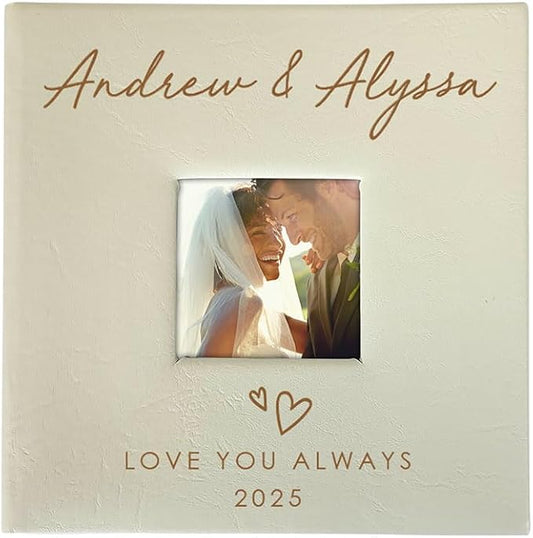 Personalized Photo Album For Couples, Holds 200 4" x 6" Photos, Engraved Hand Drawn Hearts Leatherette Picture Album, Gifts For Her, Wedding Gift