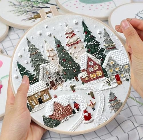 Huacan Embroidery Kits for Adults Beginner DIY Cross Stitch Stamped Christmas Tree Pattern Stitching Sewing Kit 1 Piece 7.8 x 7.8 Inch - Image 5