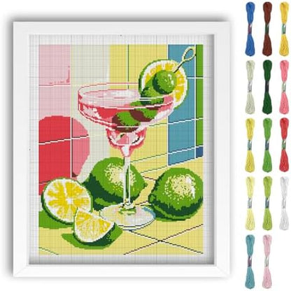 FREEBLOSS 11CT Cocktail Stamped Cross Stitch Kits Full Embroidery Kits with Instruction Cross Stitch Wall Hanging Kit for Needlepoint Adults Wall Art Decoration 16x20in/40x50cm by FreeandCreativeCraftsArt
