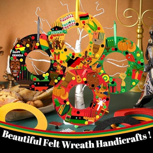 Wavwavw 472 Pcs Kwanzaa DIY Wreath Craft Kit Kwanzaa Arts Decorations with Candle Drum Elephant Heart Stickers for African American Indoor Outdoor Home Party Favors - Image 6