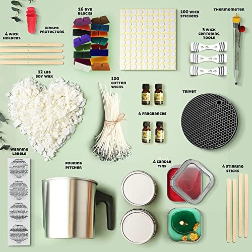 Soy Candle Making Kit for Adults, Candle Making Supplies Kit for Adults & Kids, 12Lb Soy Wax for Candle Making, Complete DIY Candle Making Kit for Adults Includes Wax Melter, Candle Wicks, Dyes & More - Image 2