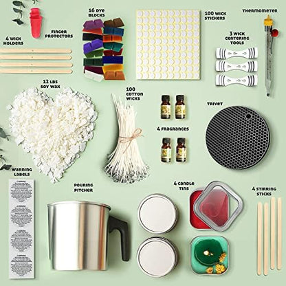 Soy Candle Making Kit for Adults, Candle Making Supplies Kit for Adults & Kids, 12Lb Soy Wax for Candle Making, Complete DIY Candle Making Kit for Adults Includes Wax Melter, Candle Wicks, Dyes & More - Image 2