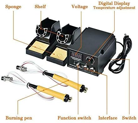 Wood Burning Kit 110V 60W Crafts Gourd Wood Burning Tools Multifunction Pyrography Machine Heating Kit Temperature Control Wood Burner Tool 20 Tips (Dual Port+Digital Display, Black) - Image 4
