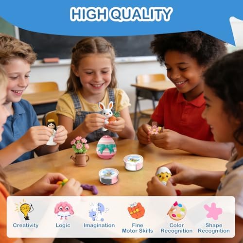 Easter Air Dry Clay for Kids,12 Boxes Modeling Magic Clay Kit with Sculpting Tools Tutorials, Safe & Non-Sticky DIY Craft Kit for Easter Basket Stuffers Gifts - Image 6