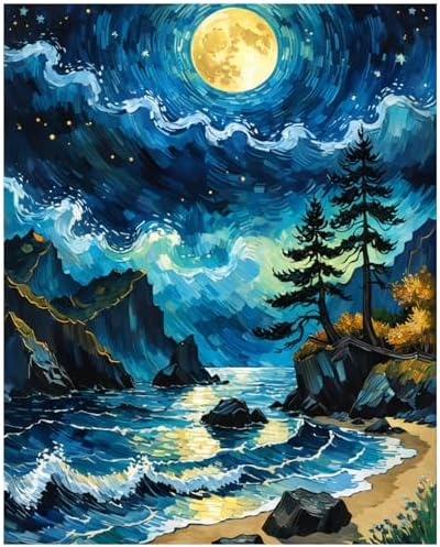 Lovepefe Seaside Scenery Paint by Numbers Kit for Adults Beginner Moon Adult Paint by Number Kits On Canvas Adults Beach Night View Oil Painting Kits for Gift Home Wall Decor 16x20 Inch by Unknown