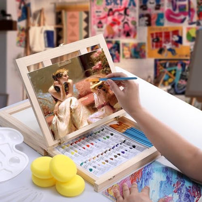 54 Pieces Complete Watercolor Paint Set with Portable Wooden Tabletop Easel - Image 4