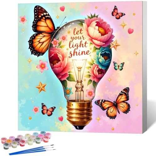 Framed Paint by Numbers Kit for Adults, Butterfly Floral Decor 10x10 Inch by Okarina