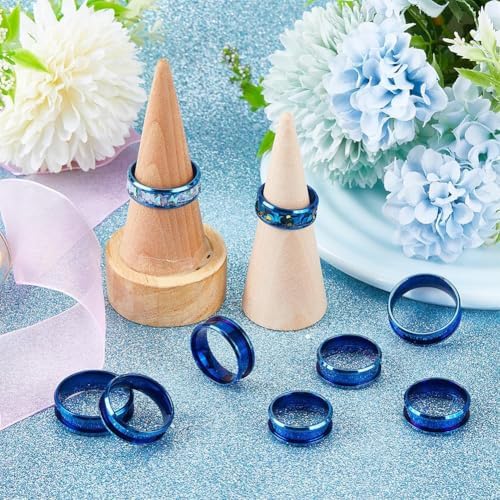 SUNNYCLUE 1 Box 18Pcs Inlay Ring Blanks Blue Stainless Steel Grooved Ring Blank US Size 7/8/9/10/11/12 Finger Findings Settings for Jewelry Making Kits DIY Craft Supplies - Image 4