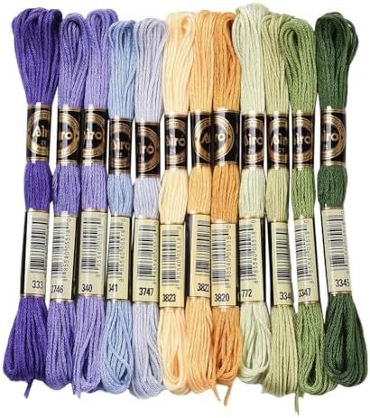 12 Skeins Purple Green Embroidery Floss Threads for Sewing Making by CABODYALS