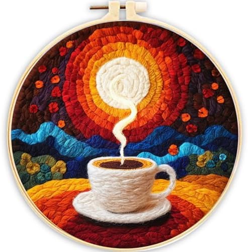 CaptainCrafts Needle Felting Kit, Wool Felt Supplies, Embroidery Hoops, Wool Painting Tools Needle Felting Starter Kit for DIY Decoration (Coffee Fragrance wafting) by CaptainCrafts